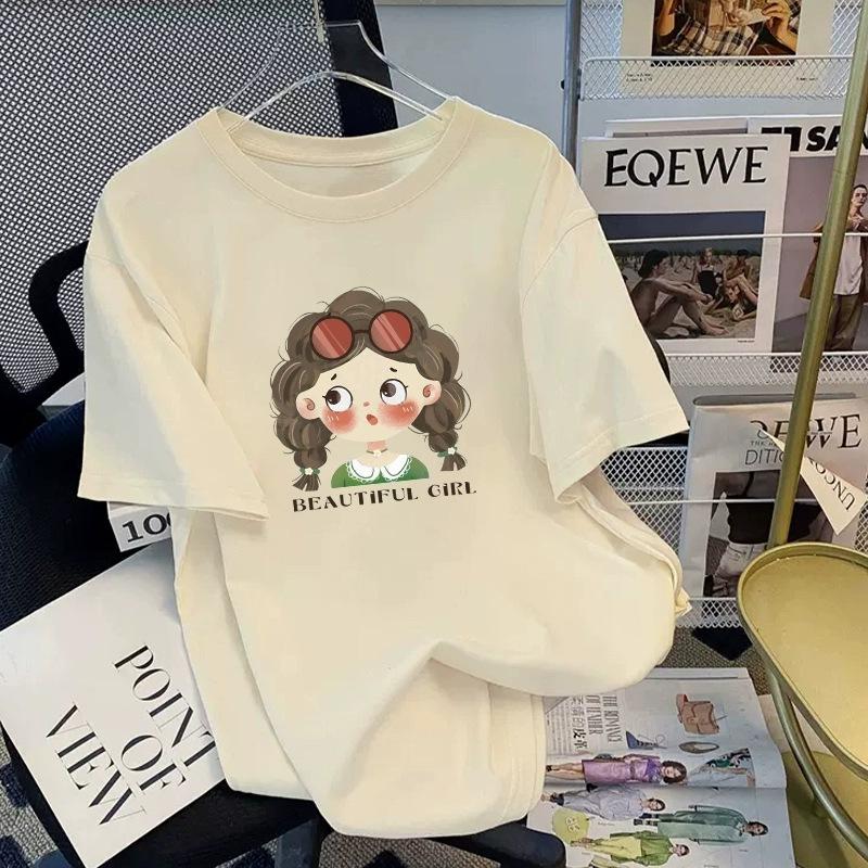 Tricou cu mânecă scurtă din bumbac pur, alb, pentru femei, de vară, nou, de dimensiuni mari, design lejer, imprimat, subțire, cu mânecă jumătate