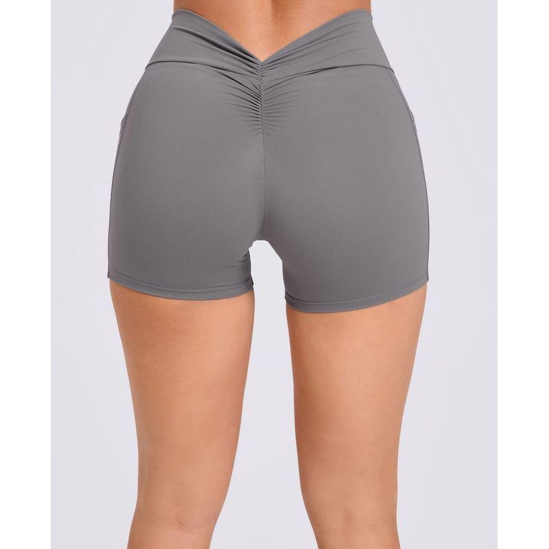 and American Style Tight Yoga Shorts with High Waist, Elastic Side Pockets, V-Shaped Back Waist, Fitness Shorts, Butt-Lifting Running Sports Shorts Dark Gray S