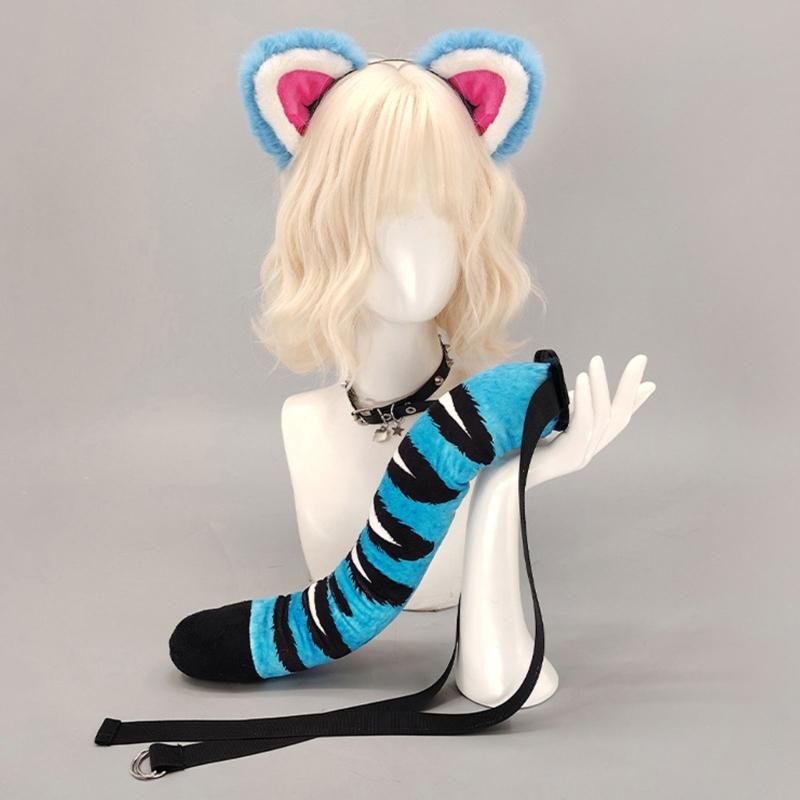 Handcraft Plush Tigers Ears Headband Faux Furs Tail for Halloween Cosplay Party Costume Accessories for Kids Adults
