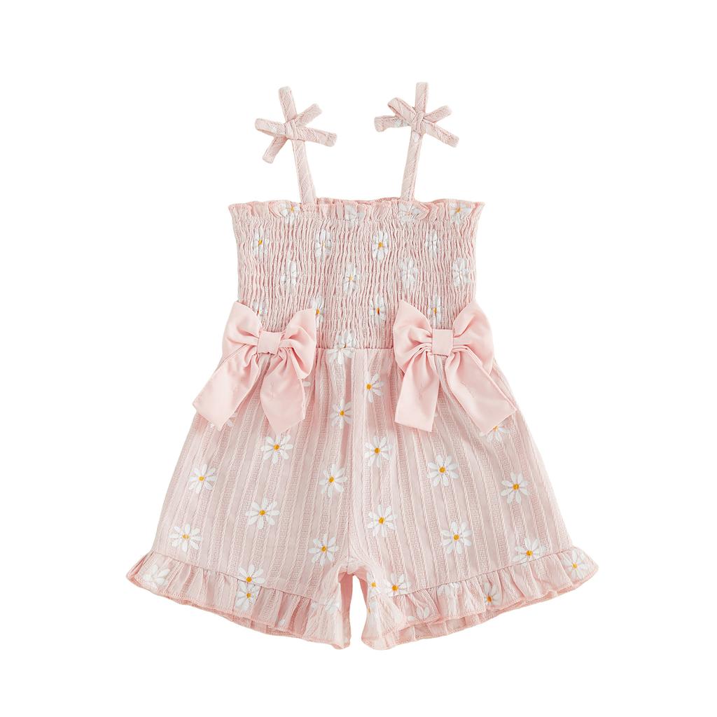 Citgeett Summer Kids Toddler Baby Girls Romper Daisy Print Bow Sleeveless Jumpsuit Pink Blue Clothes