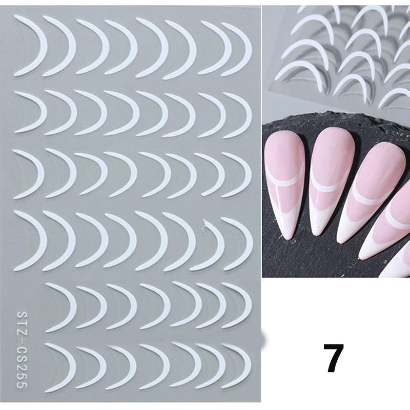 

Metallic Silver Line Nail Manicure Stickers Metal Chrome Stripe Vine Flame Adhesive Decals Tape Swirl French Sliders Decor Foils as the picture