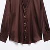 2025 Spring Women's Elegant Silk Satin Lapel Shirt - Casual, Loose Fit