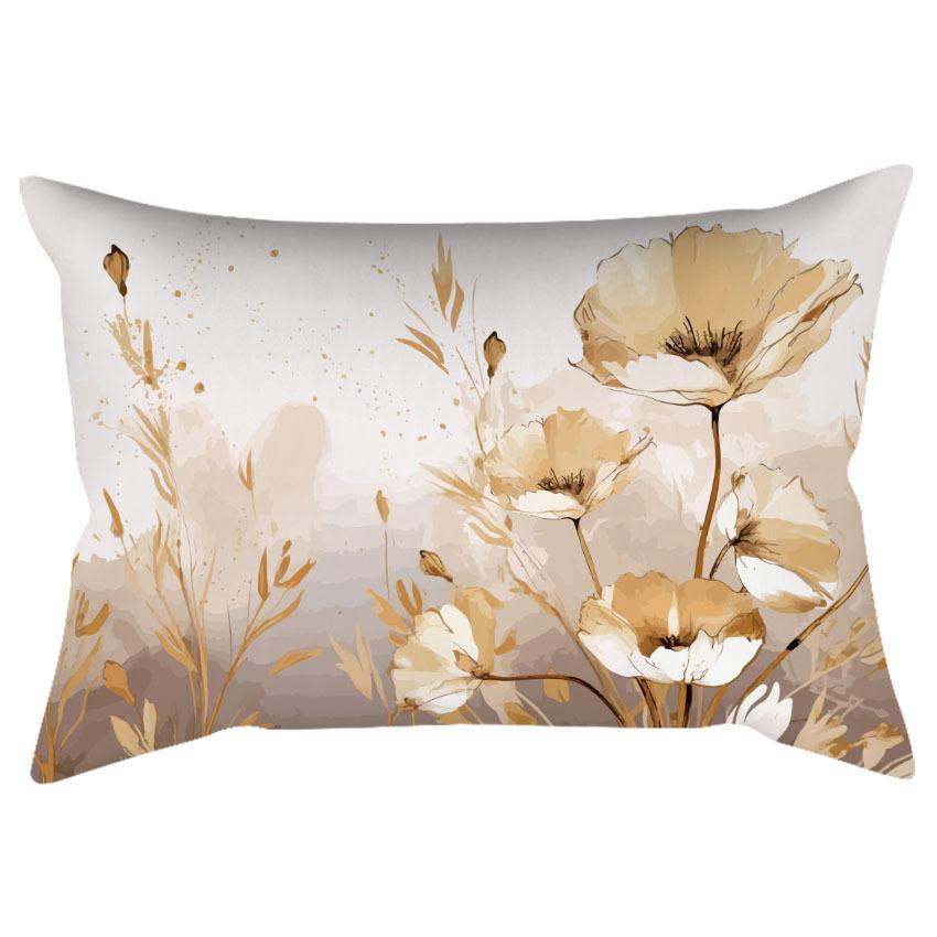 Chinese Retro Watercolor Golden Floral Print Pillowcase Home Sofa Cushion Pillowcase