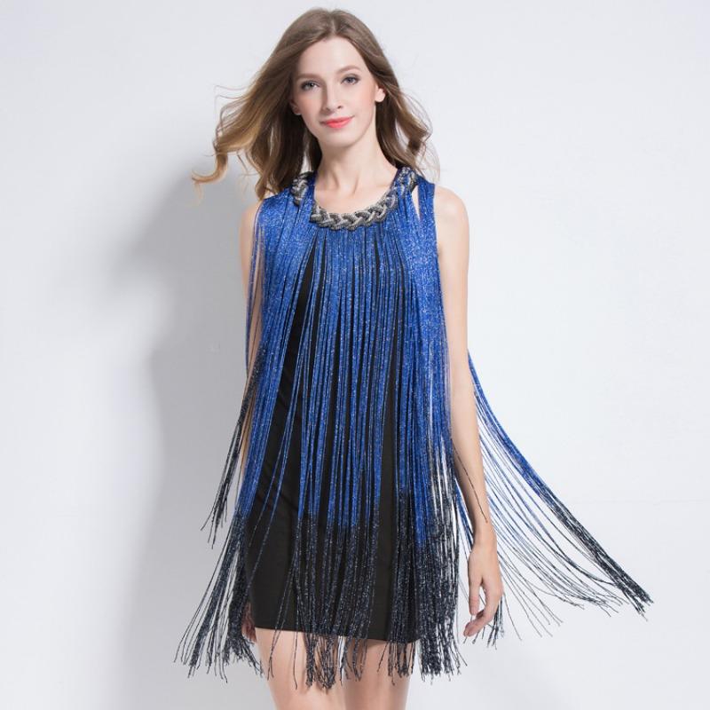Robe Nouvelle Mode Col Halter Industrie Lourde Mode Irregular Gradient Robe à Franges Robe