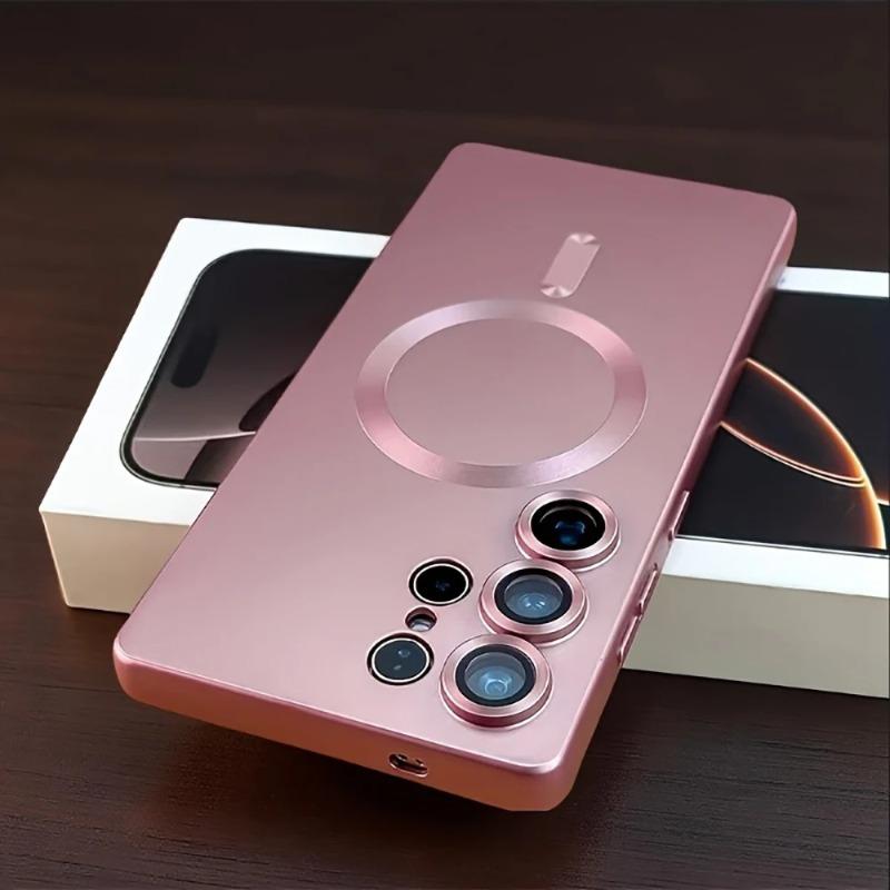 

S26Ultra Case Luxury Magnetic Phone Case For Samsung Galaxy S26Ultra S26 S25 S24 S23 Ultra Plus A14 A55 A36 A56 A14 A16 A57Cases Soft TPU Matte Cover S26edge рожевий