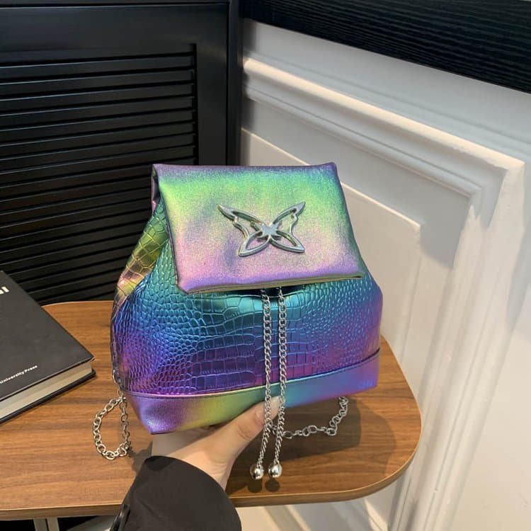 

Laser crocodile pattern butterfly decorative backpack for women разноцветный
