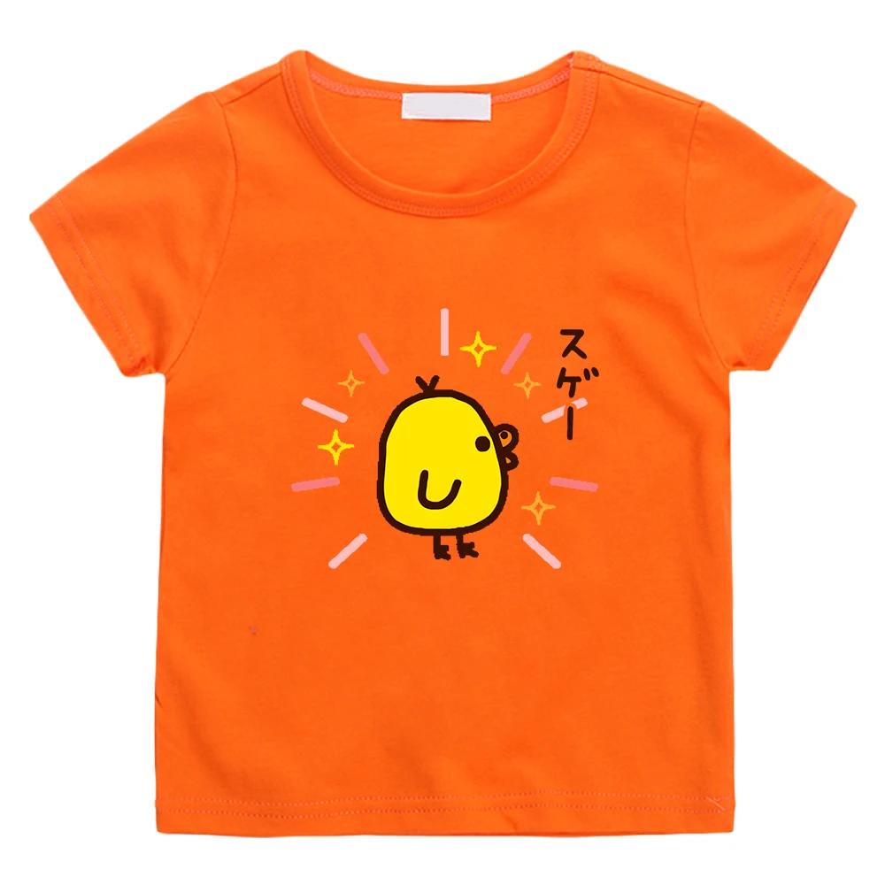 Cute Kiiroitori yellow chick purple T-shirt short sleeved summer T-shirt Kawaii cartoon casual children's T-shirt boy/girl
