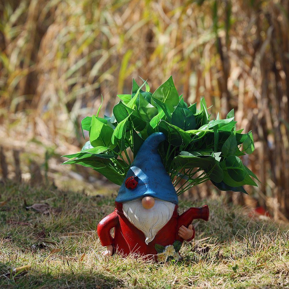 Crafts Resin Gnome Dwarf Flower Pot Cartoon Decorative Garden Elf Pot Figurine Cute Hydroponic Flower Holder Green Plants Potted