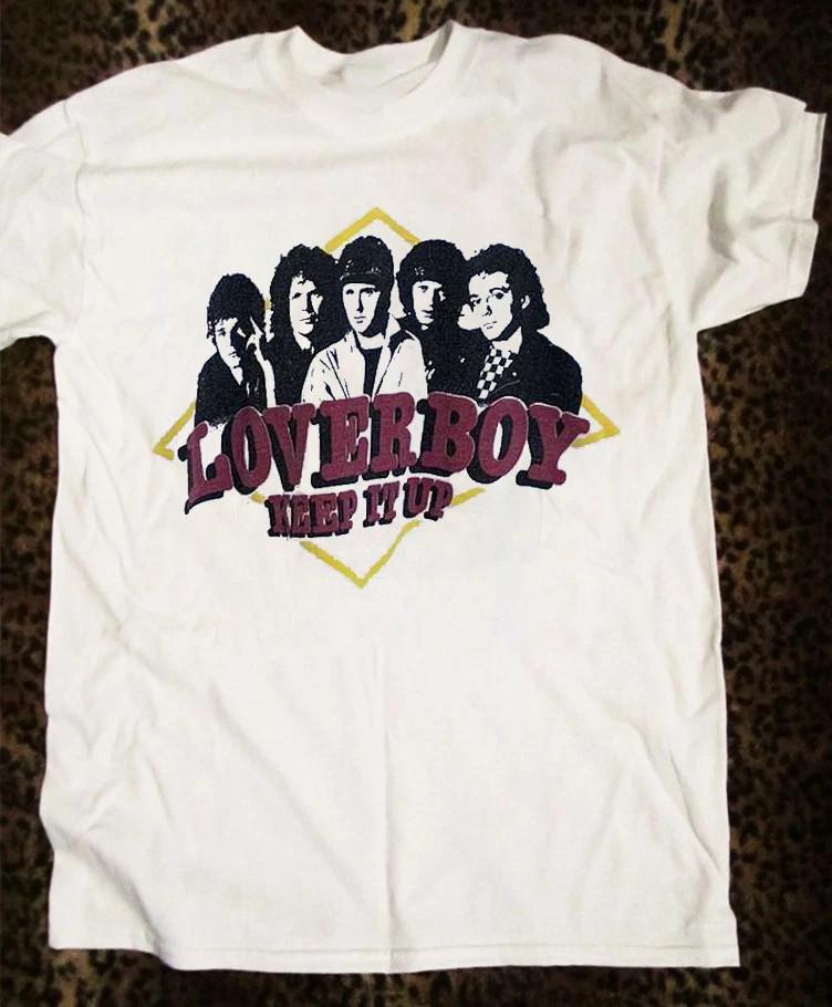 Band Loverboy Keep It Up Tour White Cotton T Shirt Full Size S-5XL Unisex T-Shirt L