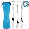 Stainless Steel Western Cutlery Set: Portable Three-Piece Set with Steak Knife, Fork, Spoon, and Creative Cloth Bag.