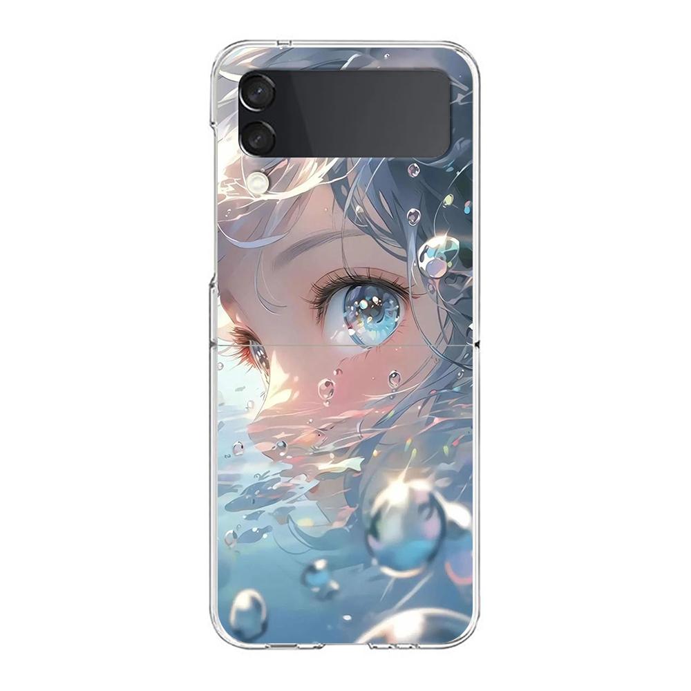 Handyhülle für Samsung Galaxy Z Flip 3 4 5 Transparent faltbar Hohe harte PC-Schale für Galaxy Z Flip 3 5 Cover Cartoon süße Augen Kunst