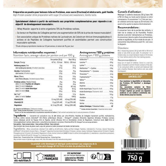 STC Nutrition+Whey Muscle+ Protein Vanille 750 g de poudre