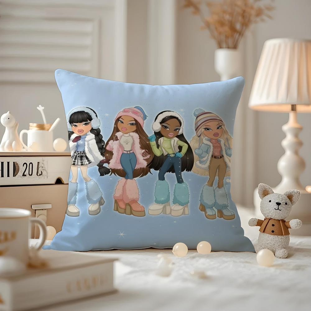 BBratzZ Fashion mMask gGirl Cushion Cover Antidustmite Pillowcase Invisible Zipper Silky Short Plush Sofa Cushion Cover