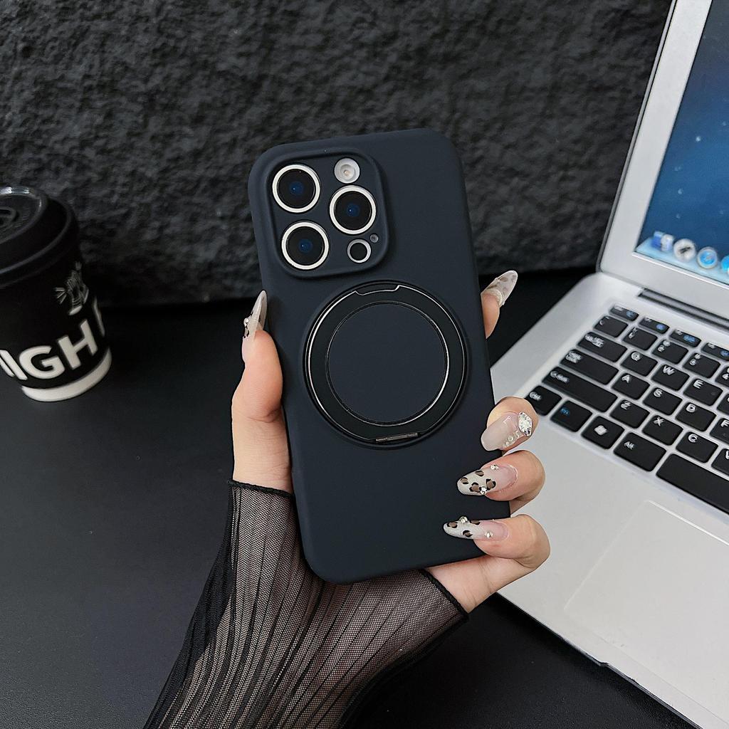 iPhone 16 PRO Liquid Silicone Case with 360° Rotating Stand & Magnetic Anti-Drop Protection for Apple 15