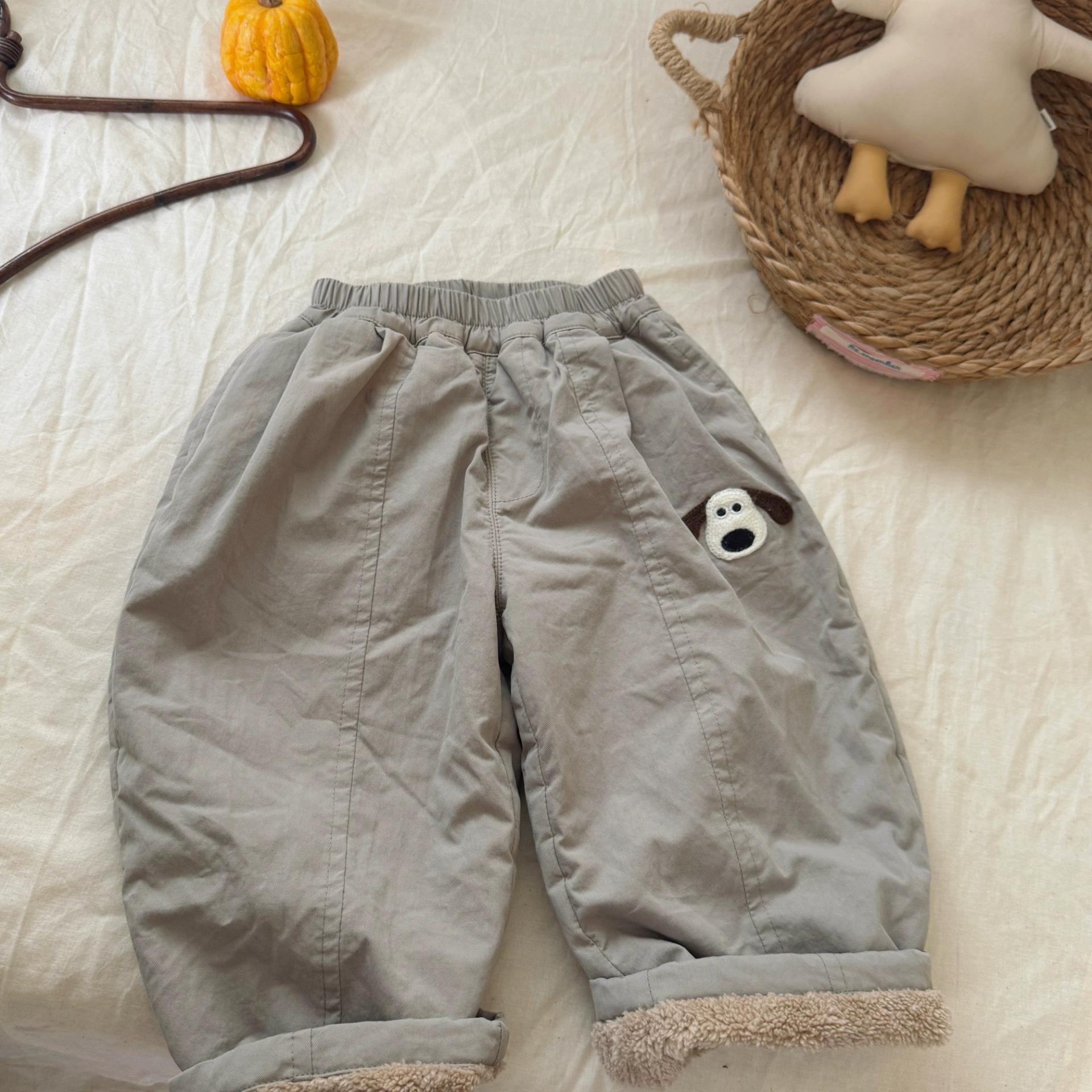 Kids Fleece Lined Casual Pants Autumn Winter Straight Leg Harem Trousers for Boys Girls 80