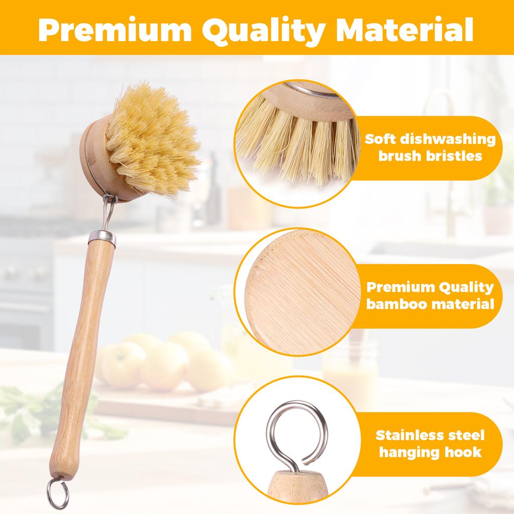4/5Pcs Bamboo Dish Brush Set Pot Cleaning Brush Long Handle Kitchen Dishes Scrubber Strong Decontamination Rust Removal Utensils