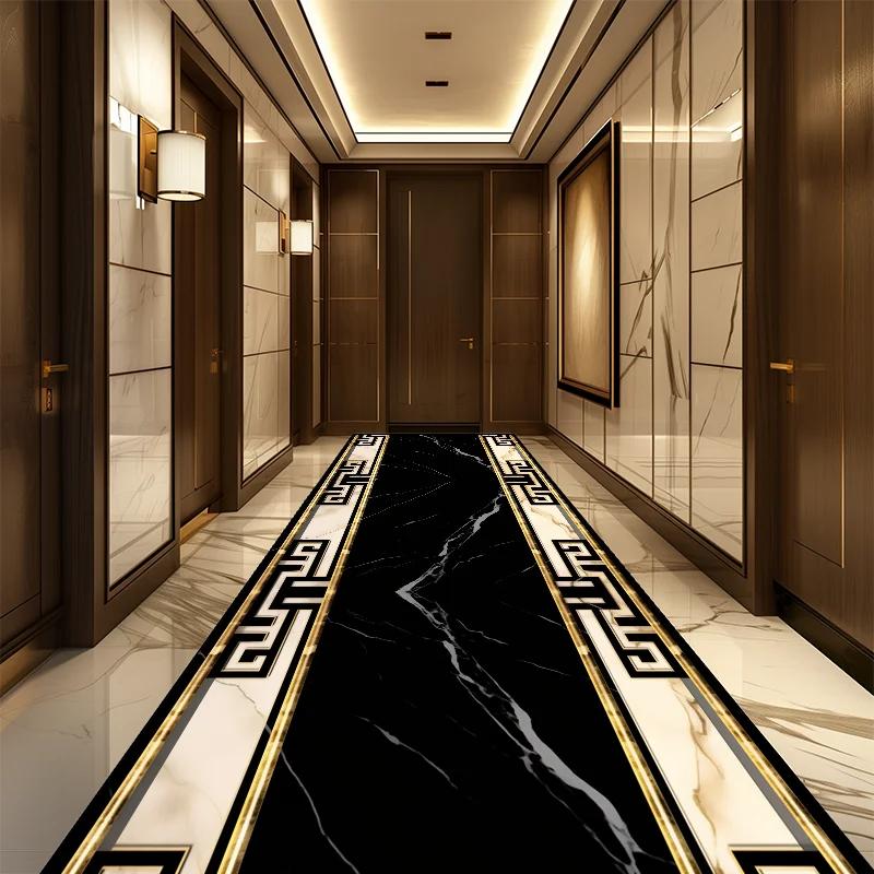 Marmor Luxus Langer Flurteppich Nordischer Stil Villa Flur Teppich Rutschfest Waschbar Lobby Gangläufer Anpassbare Läufermatte