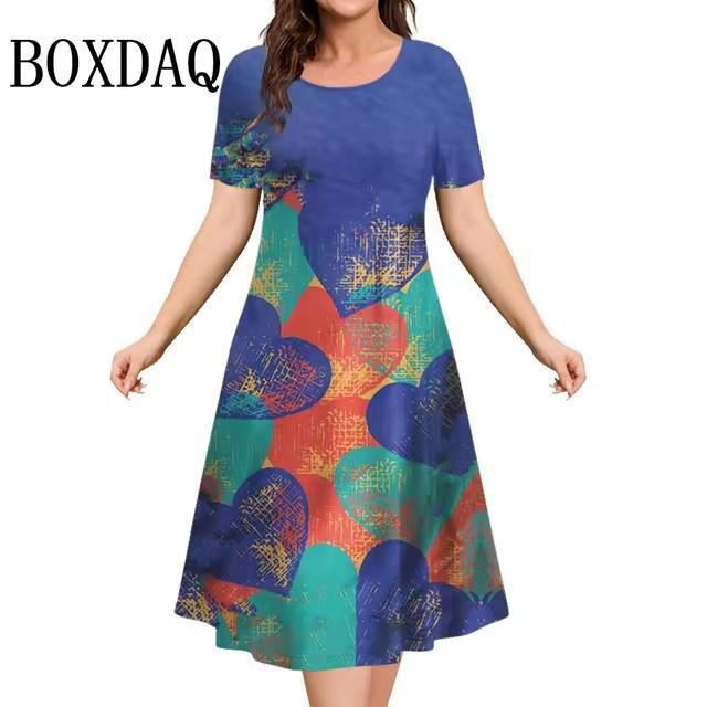 Elegant fashion short sleeve t-shirt dress beach vacation midi dresses women 3d print clothing