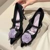 Fashion Sexy Pointed Toe Purple Flower Lace Decorative Pumps Women High Quality Faux Suede Designer Shoes Elegant Wedding Bridal Shoes
