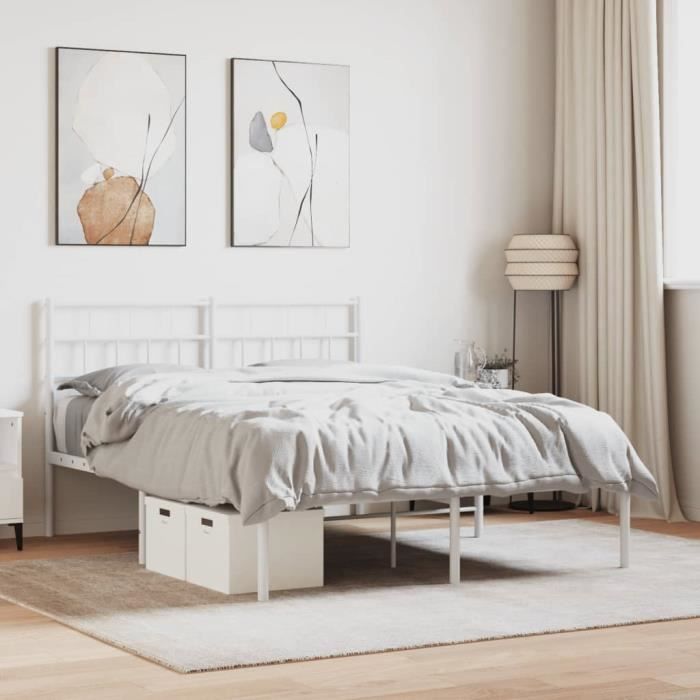 VidaXL Metal Bed Frame with White Headboard 160x200 Cm 355711