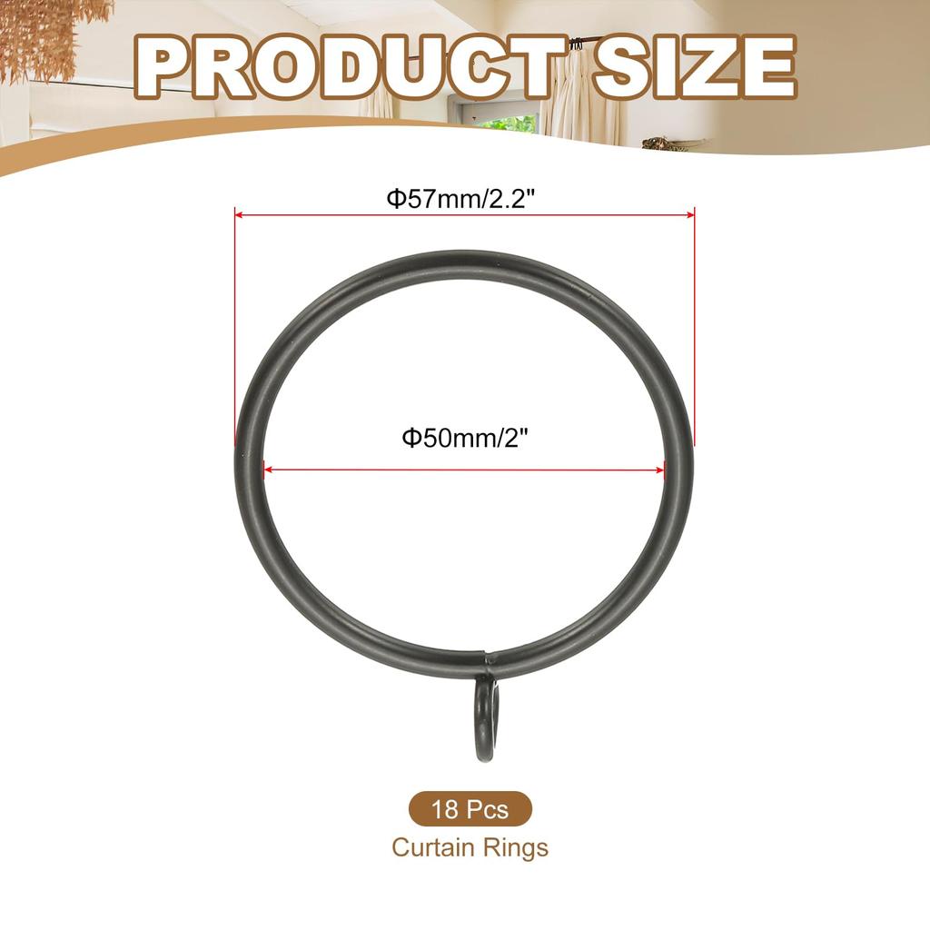 PATIKIL Innendurchmesser Vorhangstangenringe mit 18 Metall-Draperieringen für Vorhangstangenbügel Schwarz 2-Zoll Ösen, Stifte,