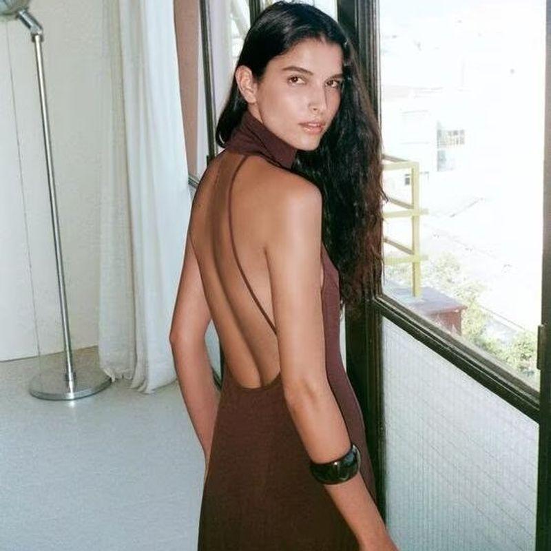 Za Autumn and Winter New Arrivals Women's Clothing Zr European and American Style Fashionable Backless Halter Neck Long Dress 5063253 606