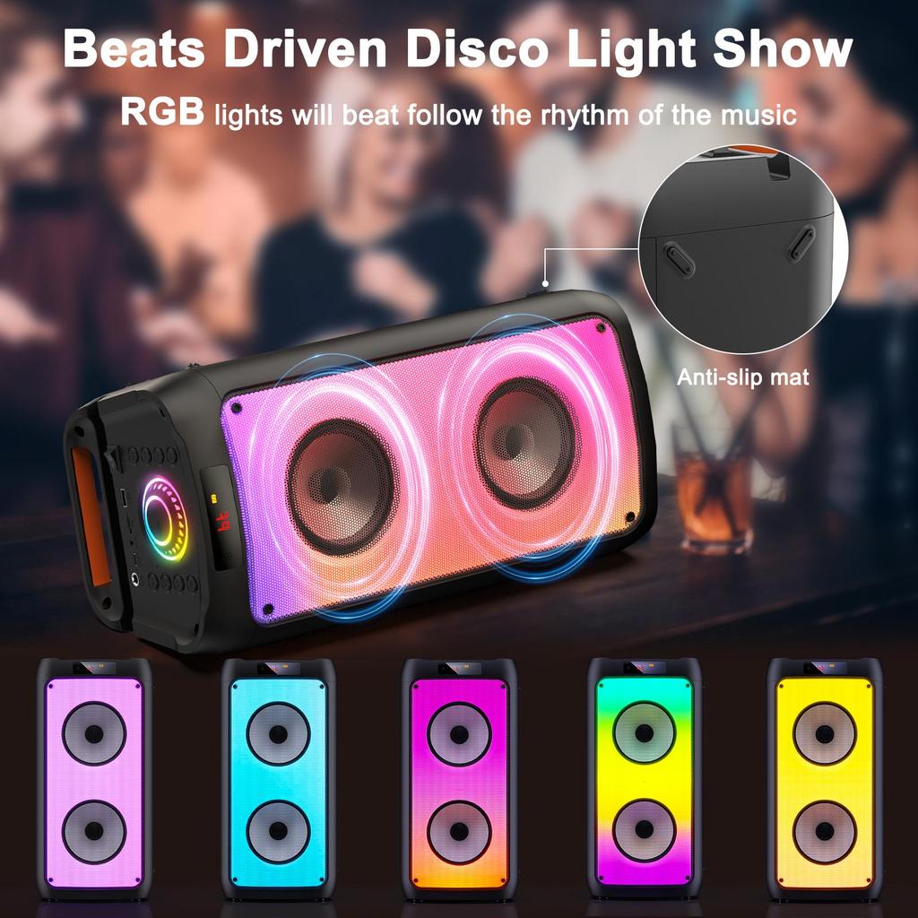 FanFun Karaoke Machine, Portable Bluetooth Speaker with 2 Microphones, RGB Party Light, Remote Control, T10-T