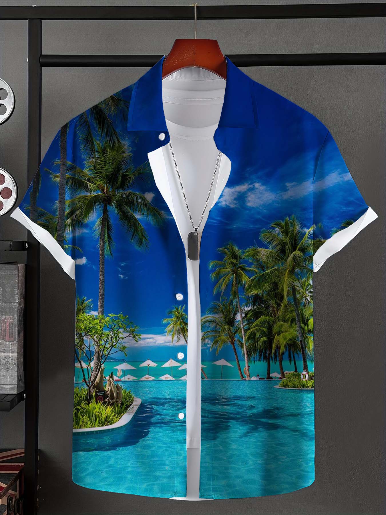 

Мужская рубашка гавайские рубашки для мужчин летняя новинка пляжный отдых короткий рукав топ повседневная мужская блузка кокосовая пальма мужская одежда XL