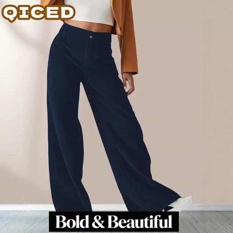 QICED Women's Fashion Casual Solid Color Print Pants & Capris