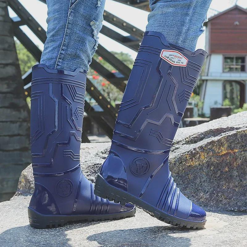Jundeng Men's High-Top Waterproof Rain Boots - Non-Slip, Wear-Resistant with Velvet Lining