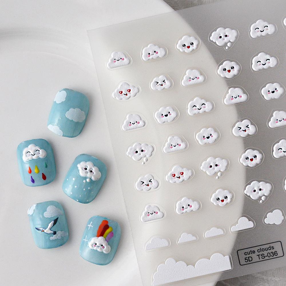 

5D наклейка с изображением облака - украшение для ногтей с счастливым лицом для художественного маникюра