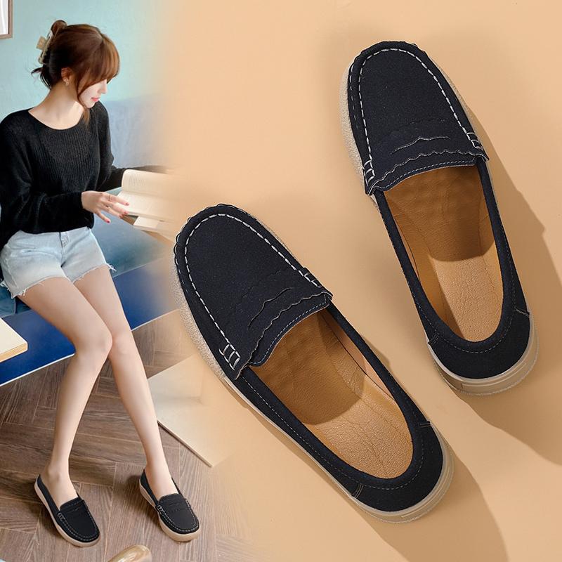 Damen-Mokassins, Penny-Loafer, lässige Slip-Ons, Krankenschwester-Schuhe, Erbsen, weiche Flats, schwarze Fahr- und Wanderschuhe für Damen