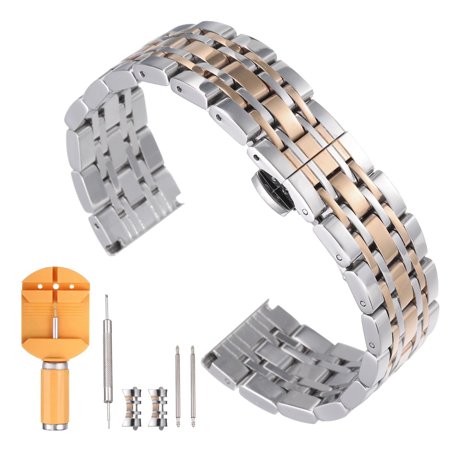 

[uxcell] Stainless Steel Watch Band 22mm Quick Release Metal Polished Finish Replacement Butterfly Lash Watch Strap with Removal Tool Men sWomen s