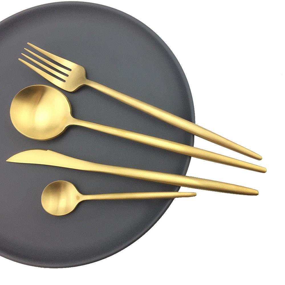 4 Pcs/Set Pure Matte Gold Dinnerware Knife 410 Stainless Steel Western Cutlery Durable Kitchen Food Tableware Dinner Set