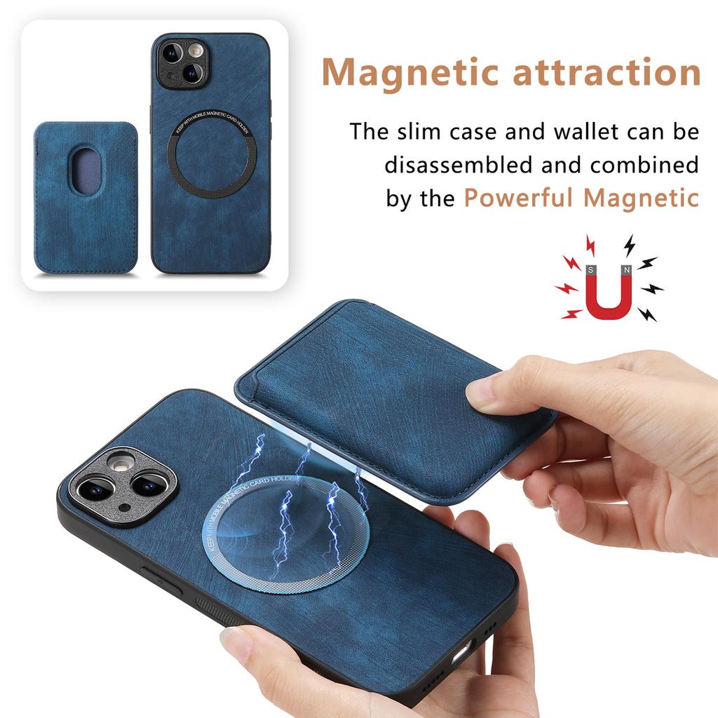 Applicable Apple 16 Pro Mobile Phone Case Leather Solid Color Retro 15 Pro Magnetic Card Case IPhone14 Protective Case