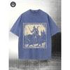 Washed, Hero Knight and Smart Black Cat Printed Men's Summer T-shirt, High-quality Printed Cotton Casual T-shirt,  for Street and Outdoor Activities