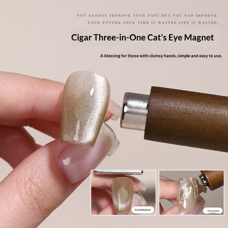 3-In-1 Cat Eye Nail Magnet Wand Wooden Handle Magnetic Stick For Gel Nail Art Strong Magnet Cat Eye Effect Manicure Tool