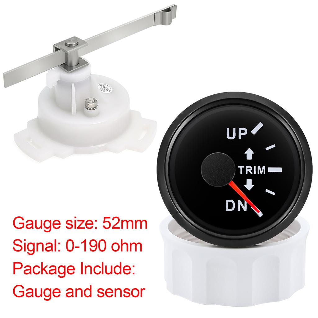 7 Color LED Backlight 52mm Trim Gauge 0-190ohm Trim Gauge Sensor For 12V 24V Car Boat Marine Boat Vehicles Up-Down Trim Meter