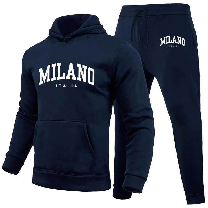 Men's Hoodie Set Milan Printed Sweatshirt Sweatpants Men's Hooded Top + Jogging Pants