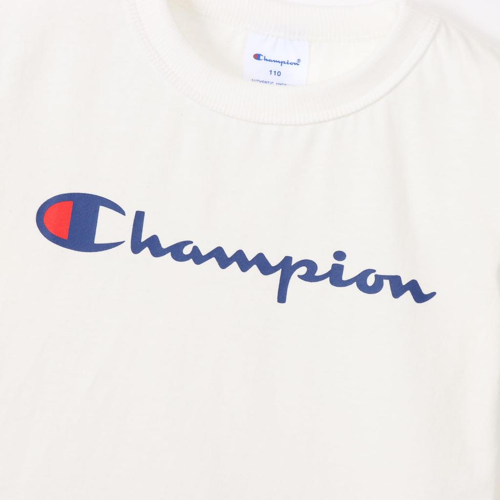 Champion Long Sleeve Crew Script Size 110 Kids' T-Shirt, Neck, 100% Cotton, Logo, Basic, Off-White, (CK-Y402)
