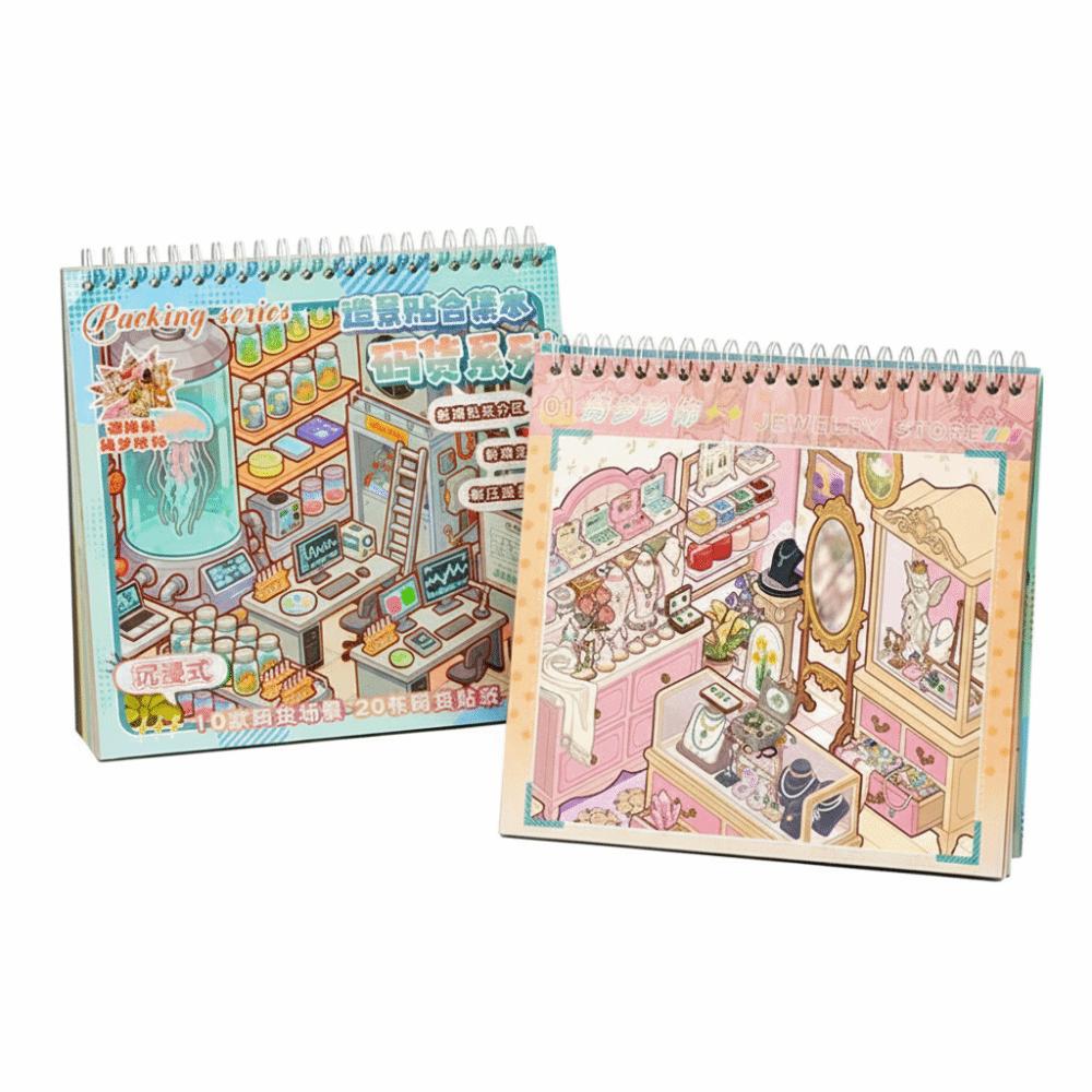 Cute Room Scene Miniature Scene Sticker Spiral Bound Decorating Sticker Book Student Stationery