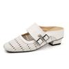 Square head woven hollow outer wear slippers inner height increase belt buckle bag head sandals thick heel fashion sandals women's summer