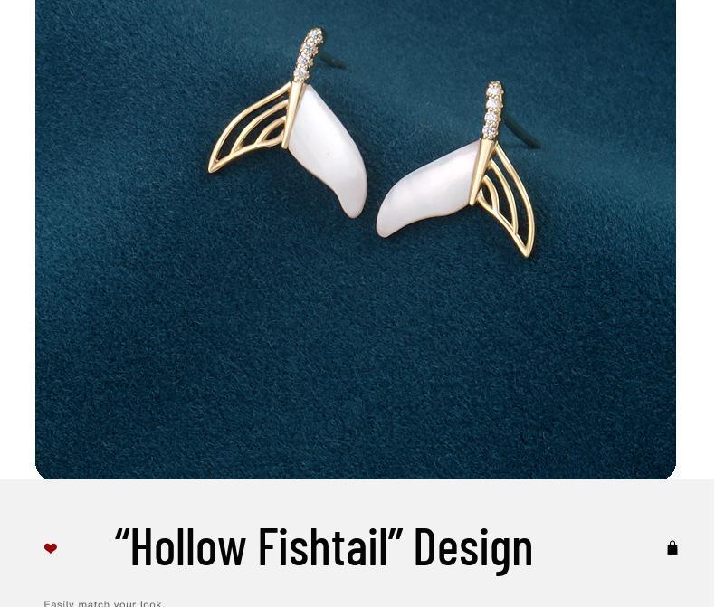 S925 Sterling Silver Gold Hollow Fish Tail Stud Earrings - Korean Style High-End Luxury for Women