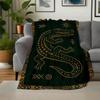Golden Crocodile Rug with Ethnic Patterns - Unique Home DecorBlanket Flannel Throw Blanket for Sofa, Bed, Travel, Camping, Office, Couch, Ch