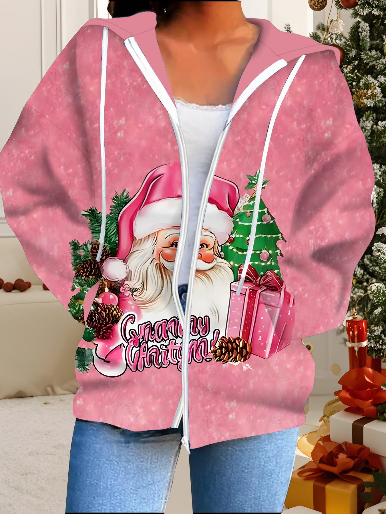 

Рождественский кардиган с капюшоном, 3D-печать, большого размера, осенне-зимний, в стиле ретро 6XL розовый