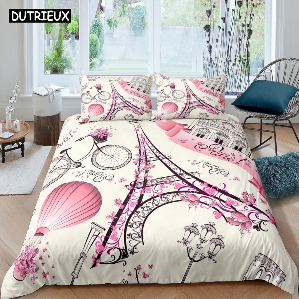 Różowa wieża eiffla zestaw pościeli Paris Fashoin 3D drukuj pocieszyciel luksusowa królowa król pojedynczy rozmiar zestaw poszewek tekstylia domowe wystrój