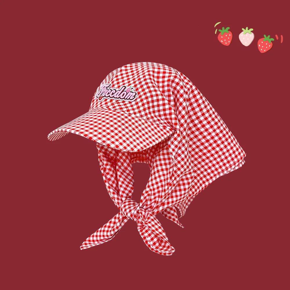 Women's Sunshade Hats Plaid Simple Sweet Personality Fashion Trendy Korean Style Versatile Headwears Outdoor Beach Head Scarfs