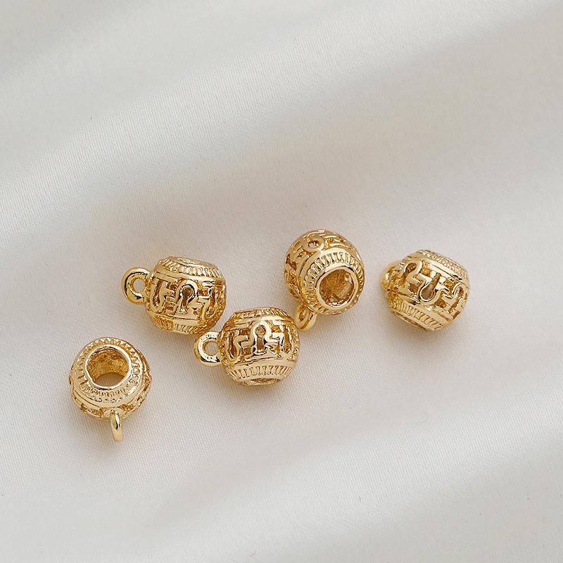 14K Gold Plated Hollow Pendant Connector with Bail Loop and Large Hole Barrel Bead for DIY Jewelry