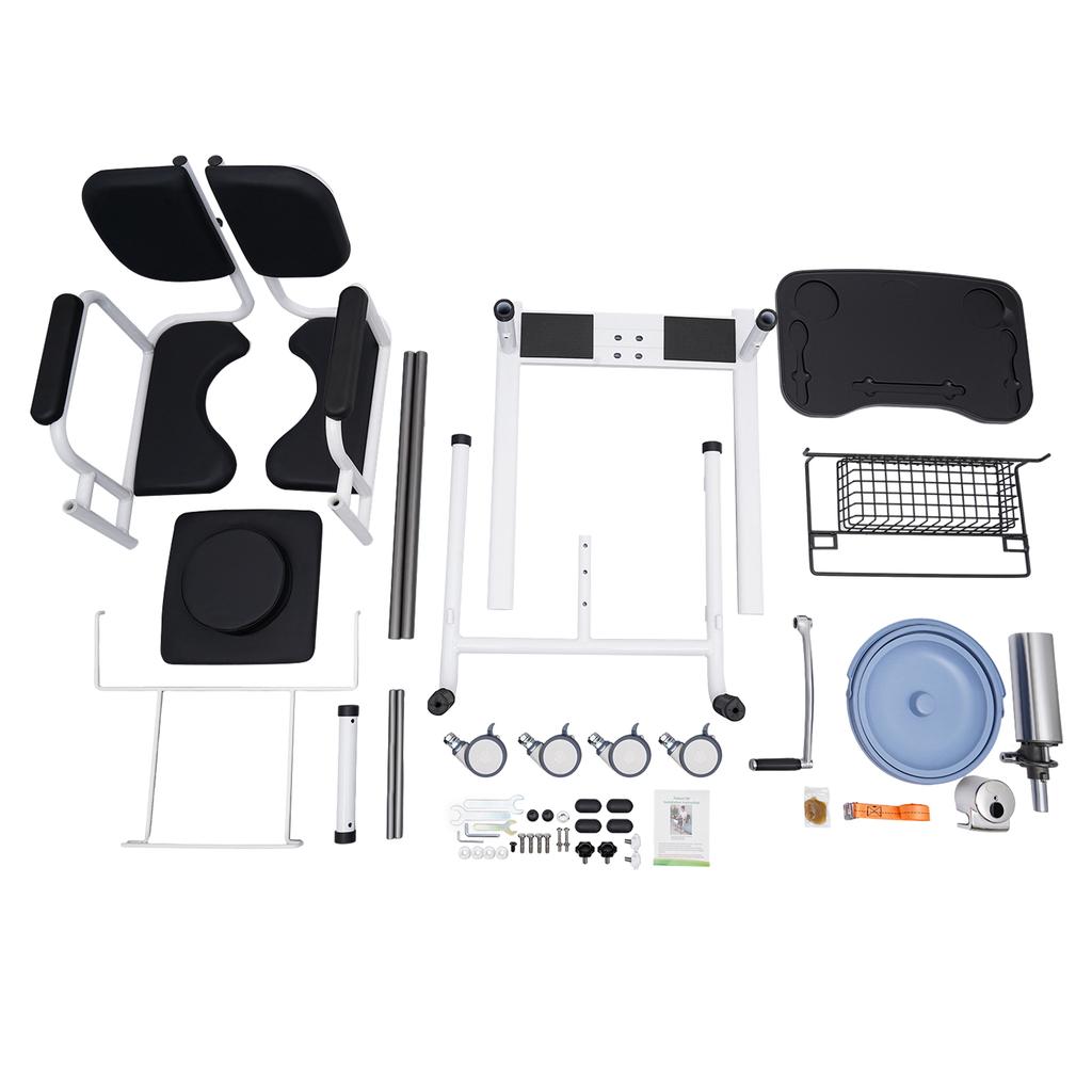 330 Lb Adjustable Height Wheelchair with 180° Split Seat and Commode, Suitable for the Elderly and People with Disabilities
