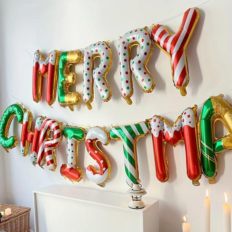Merry Christmas Balloon Banner For Christmas Party Decorations 16inch Aluminum Foil Balloon Banner Happy New Year Decoration